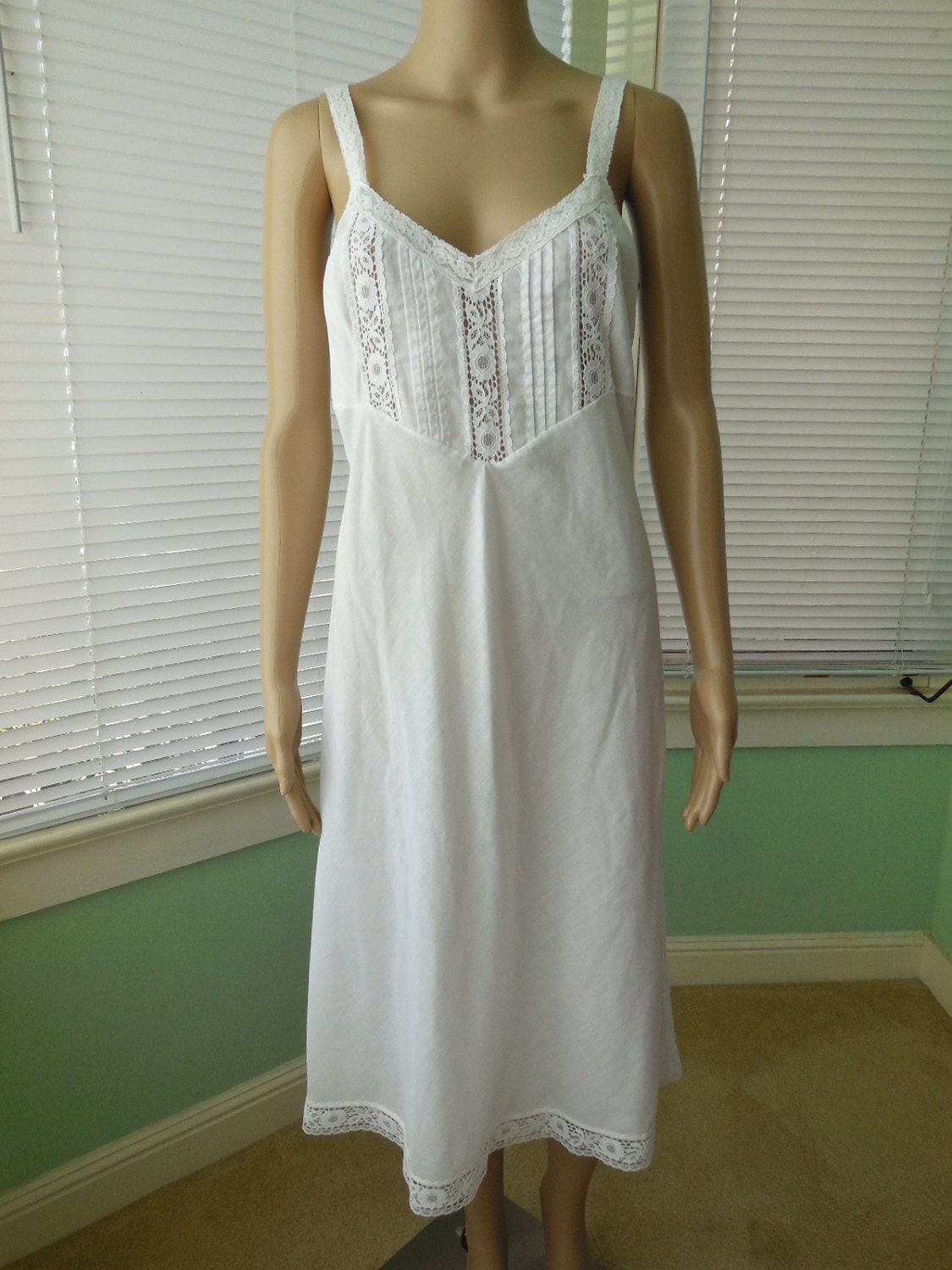 Vintage DRESS SLIP Bridal White Slip Sheer Lace by SeadawlVintage