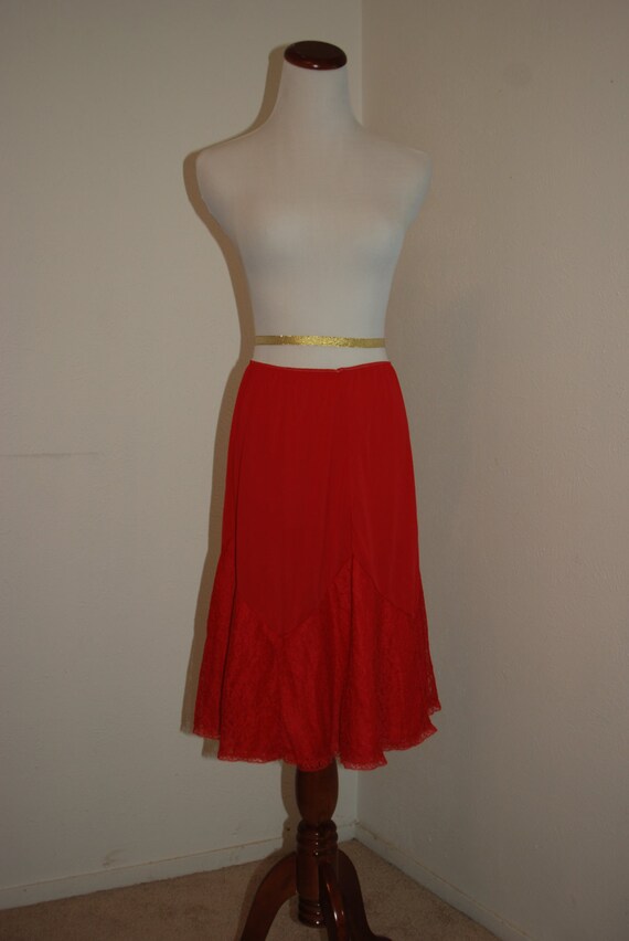 SALE Vintage red half slip with wide lace by LemonChiffonVintage