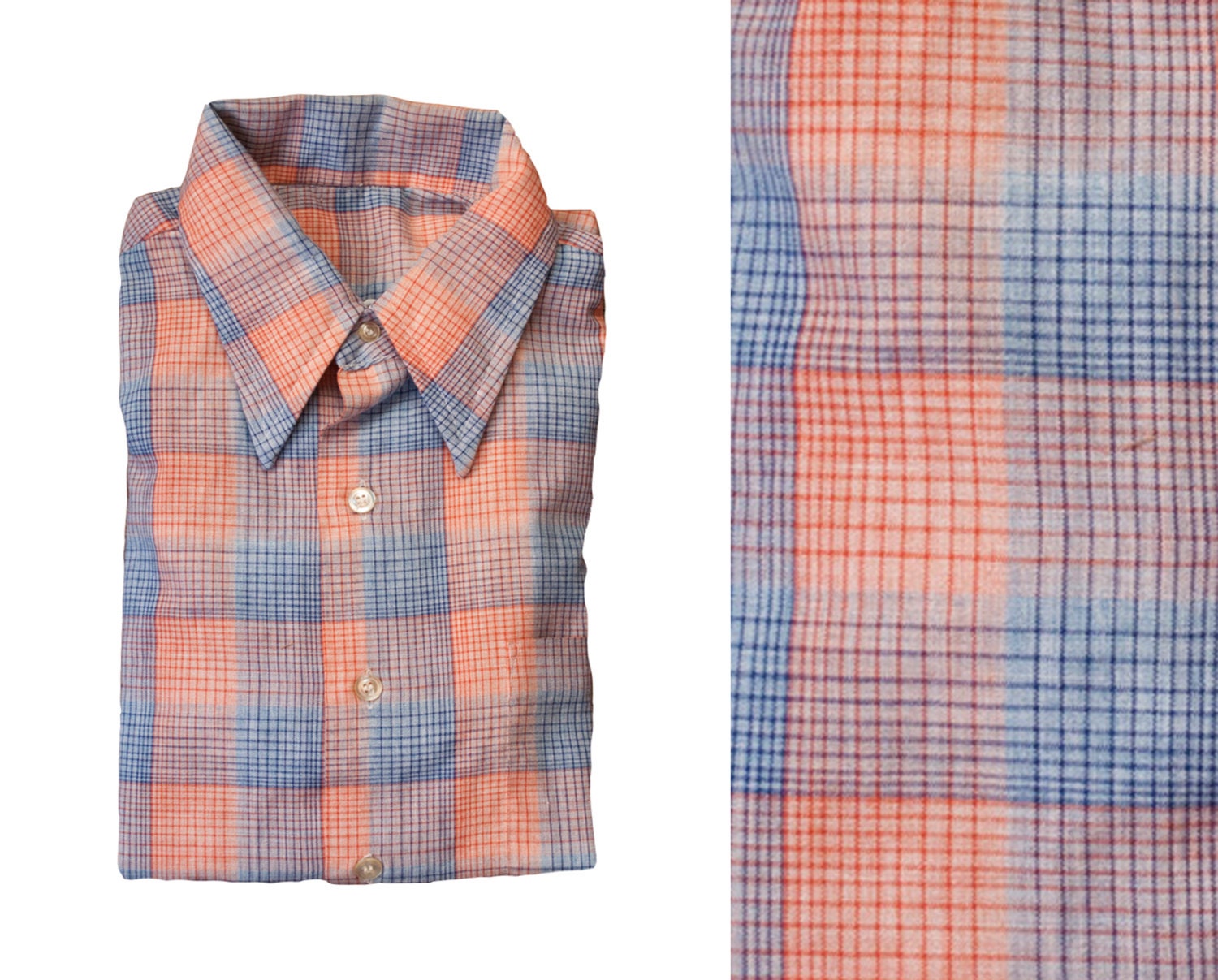 mens blue and orange plaid shirt