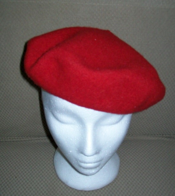 Vintage French beret red beret 100% wool red beret