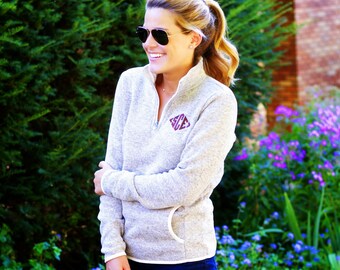 Monogrammed Quarter Zip Pullover Heather Fleece 1/4 zip Sweater Embroidered