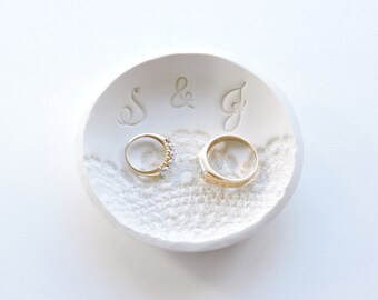 Lace and Initials Engagement Ring Dish Holder - Custom Engagement Ring Dish Gift that is Personalized Monogram Lace Decoration - Ring Holder