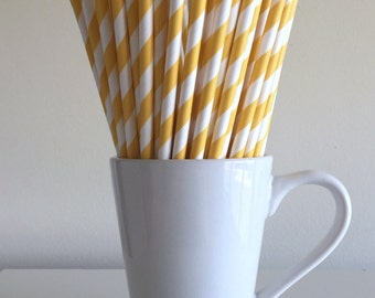 Items similar to 25 Paper Straws, Yellow Stripe Paper 