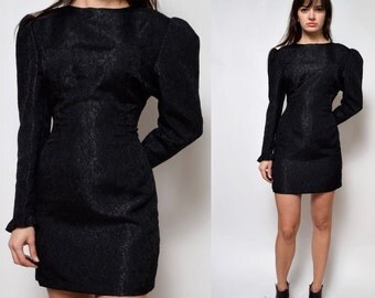 Vintage 80's Glossy Black Mini Dress
