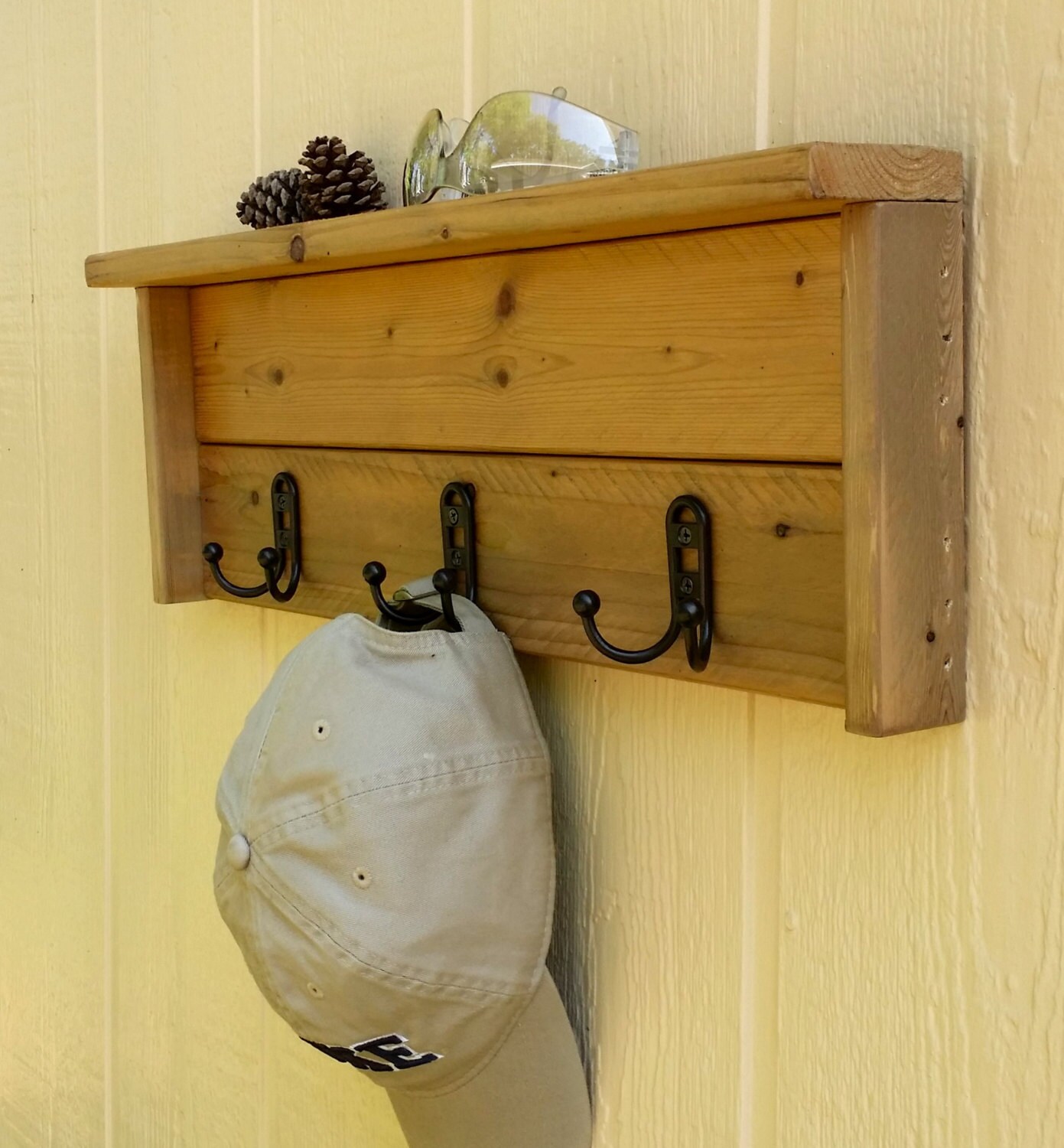 Hat and Coat Rack / Rustic Weathered Pine / with 3 by CedarOaks