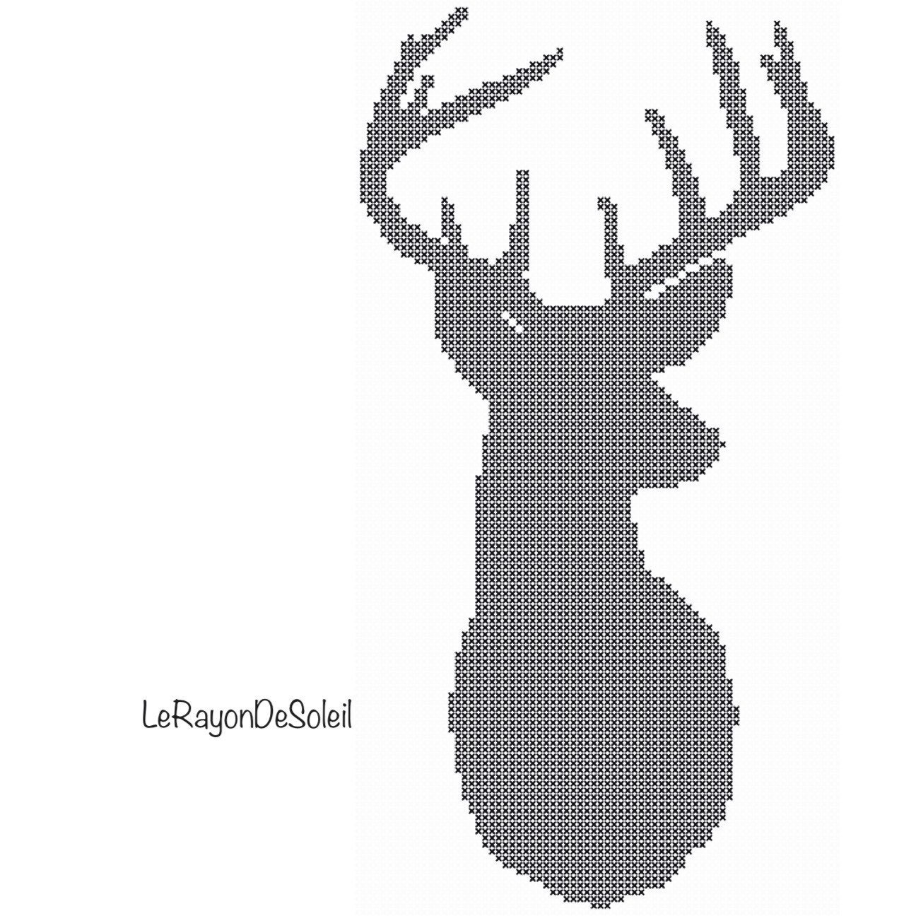Modern Cross stitch pattern deer head to the right silhouette.