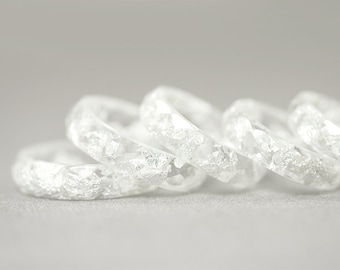 Resin Ring - Clear Eco Resin Faceted Ring with Silver Flakes