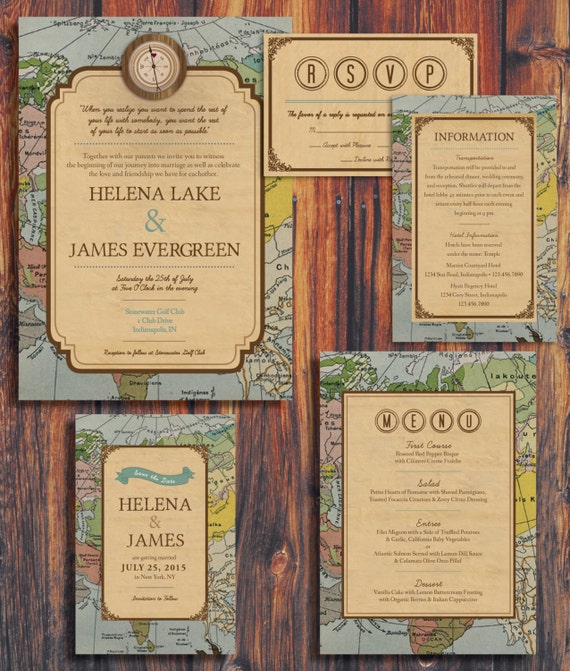 Vintage Travel Themed Wedding Invitations 1