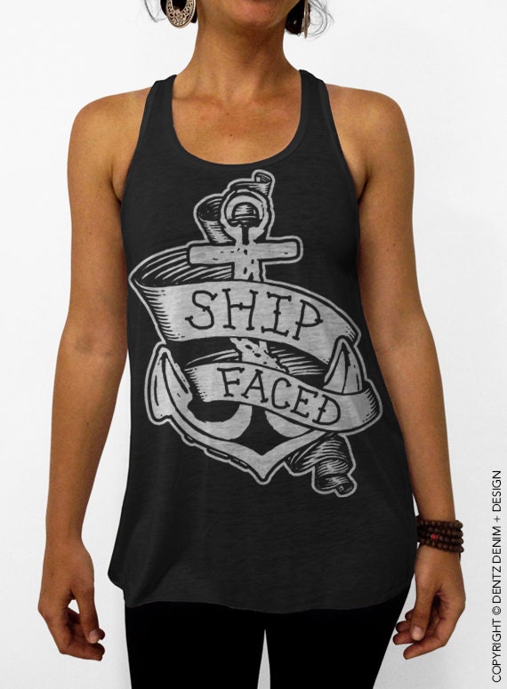 Ship Faced Tank Top Black with Silver Flowy Tank Top