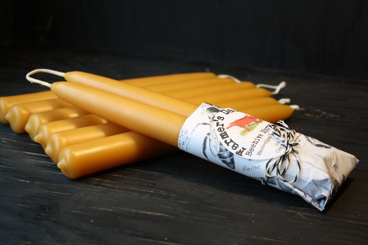 6 Handdipped Pure BEESWAX Tapers 3 Pairs Farmer's