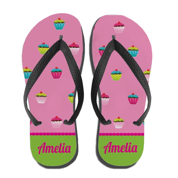 Kids Personalized Flip Flops - Cupcake Monogram Gift, Custom Flip ...