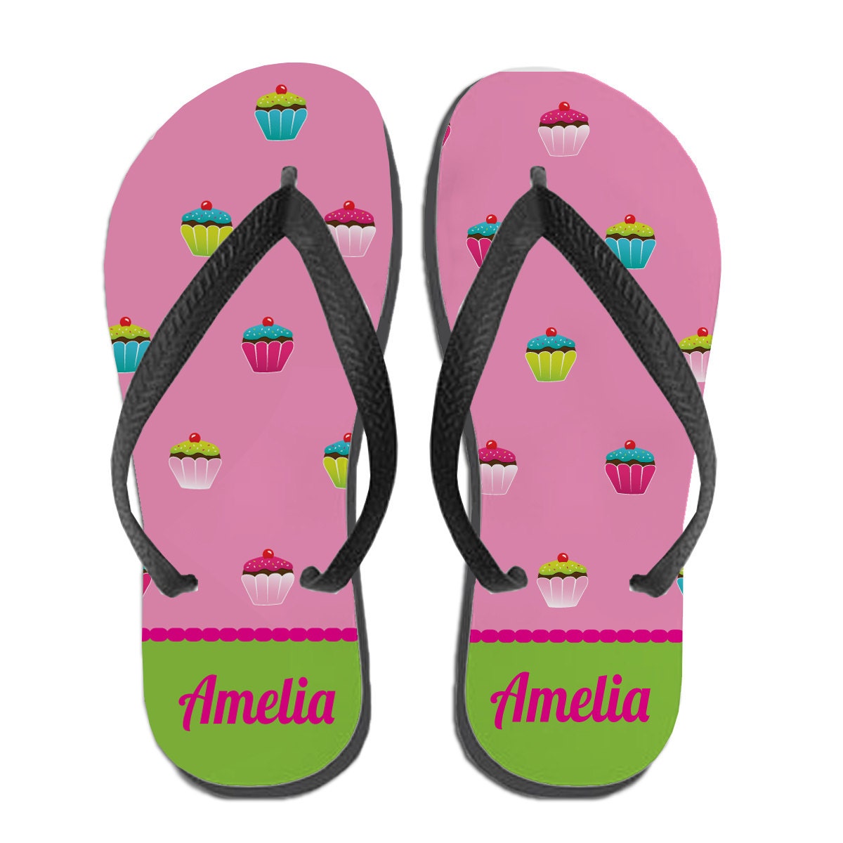 Kids Personalized Flip Flops Cupcake Monogram Gift Custom