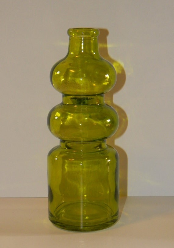 Antique Style Ribbed Glass Bottle Lemon Lime Green Color