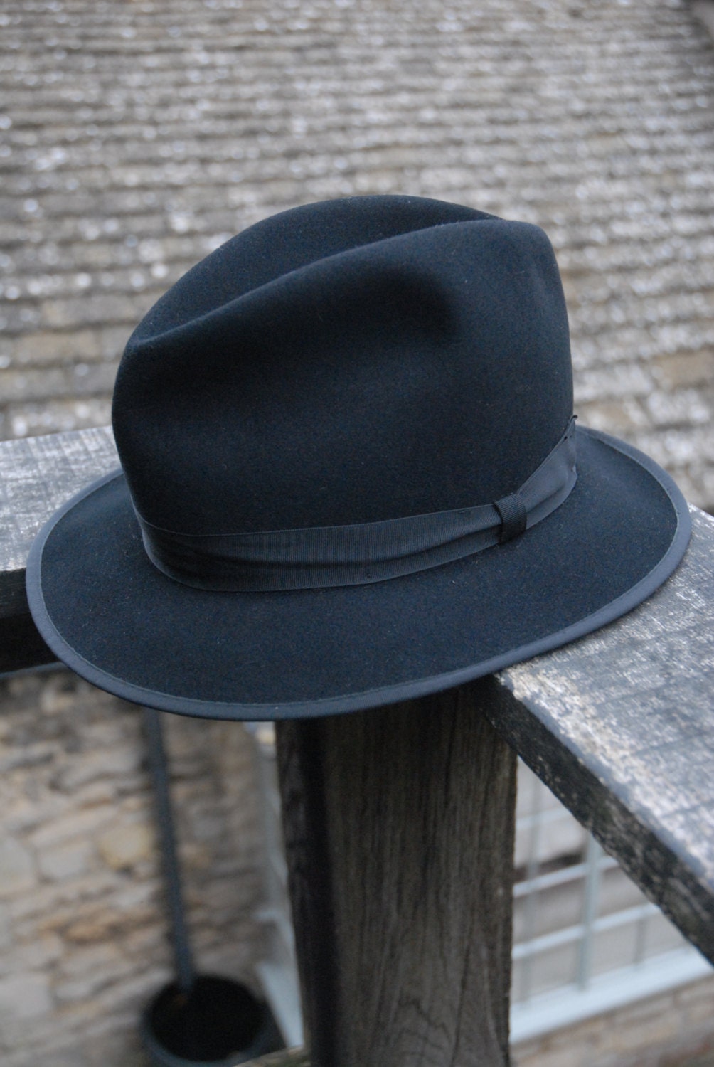 Vintage Black Real Genuine Fur Felt German Fedora Trilby Hat UK 7