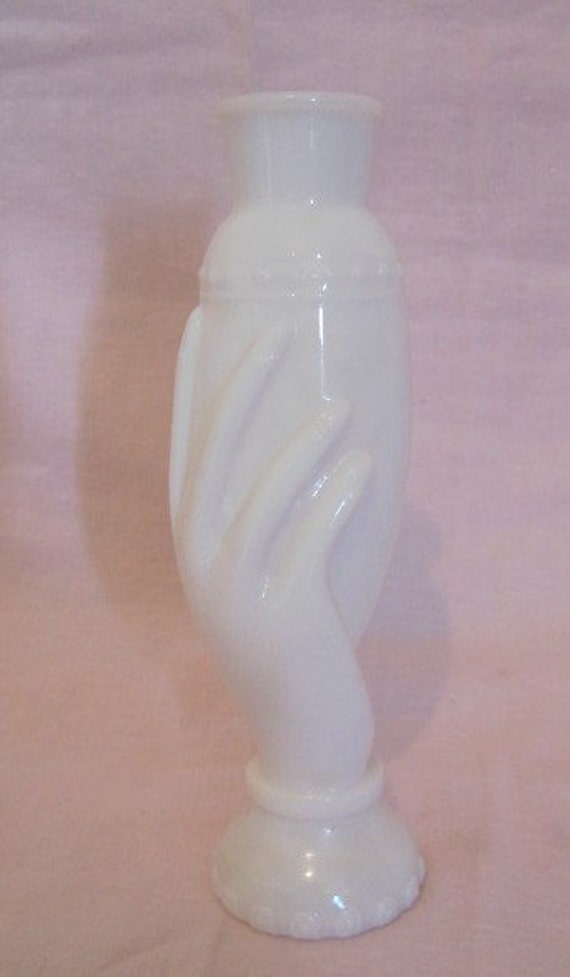 Old Vintage Milk Glass Hand Vase Bud Vase by VintageChicPleasures