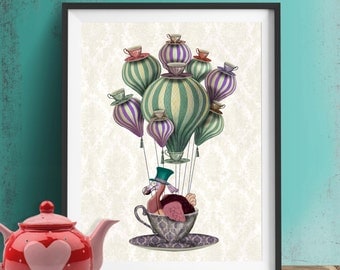 Alice in Wonderland Print - Dodo Bird Balloon Hot Air Balloon Print Giclee poster decorations alice in wonderland decor wall art home decor