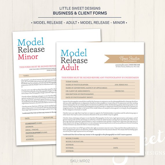 Photography Model Release Forms Adult &amp; by LittleSweetDesigns