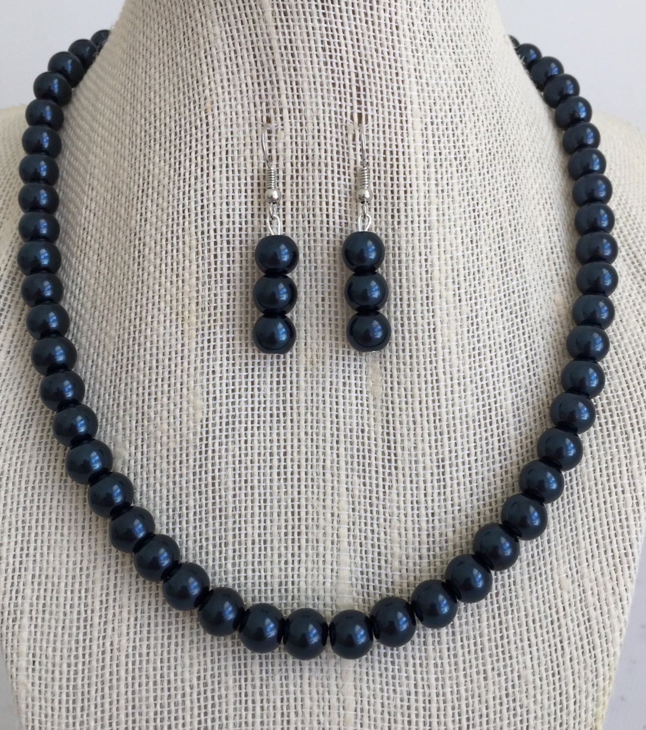 Dark Navy Blue Pearl Necklace Midnight Blue Jewelry Navy