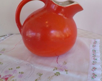 Vintage Water Ball Jug Vibrant Orange Hall China