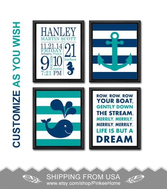 new baby announcement nautical nursery birth print