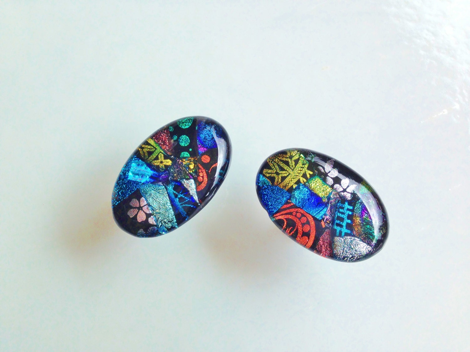 Dichroic Oval Fused Art Glass Pull or by Goldbeachglass