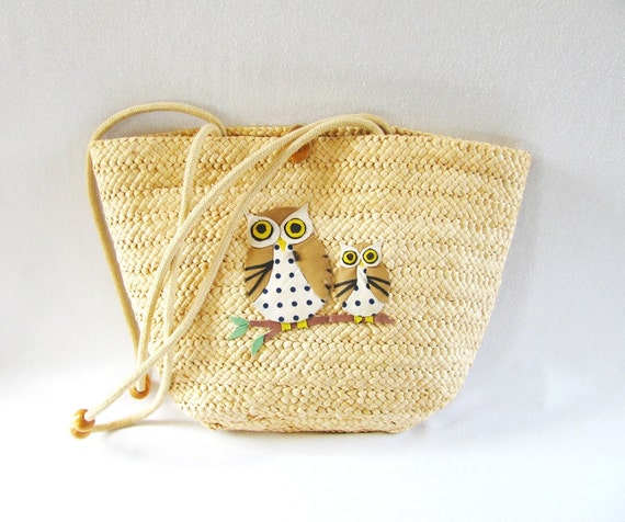 Rattan Owl Tote Straw Owl Tote Bag Applique Owl Bag Rattan Tote Bag ...