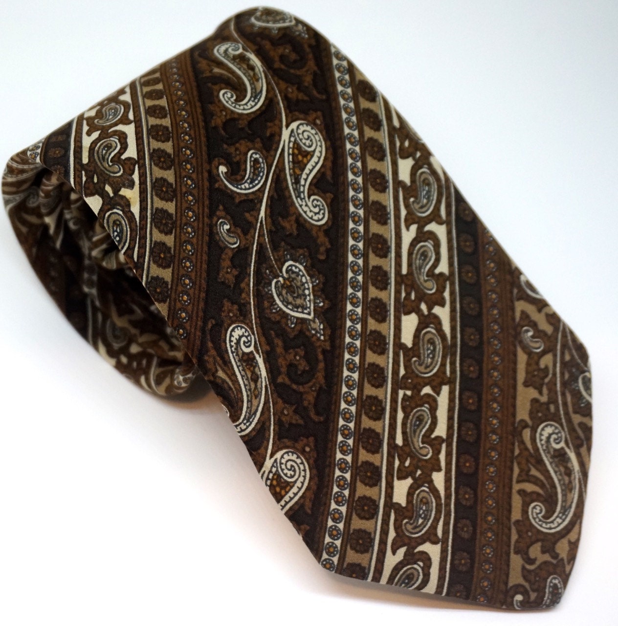 Vintage Silk Tie,Ted Lapidus Paris Tie,Brown and Beige Tie,Unisex Paisley Tie, Designer Tie
