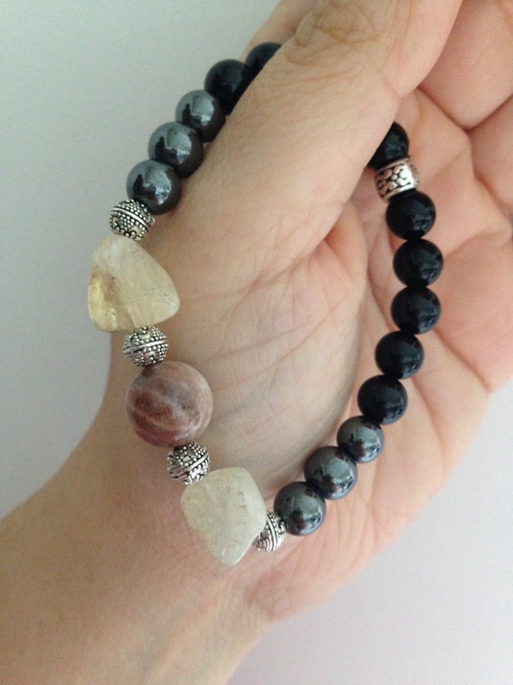 Ladies bracelet moonstone citrine black by GinasCreativeDesigns