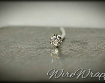 SALE!!! Genuine DIAMOND Nose Stud 2mm VS - G-H Post w/ 14k Solid Yellow or White Gold or Sterling Silver - Helix Tragus Lobe Lip Cartilage