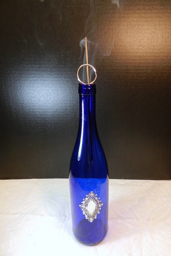 Recycled Wine Bottle Incense Burner Blue by BottleRedux on Etsy