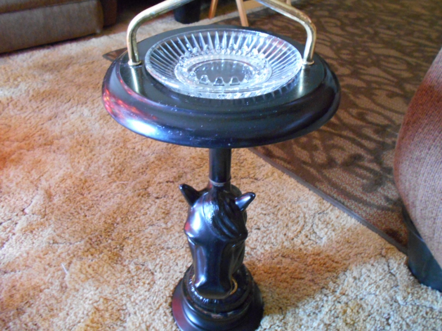 Vintage Horse Head Ashtray Stand Black Stallion standing ash