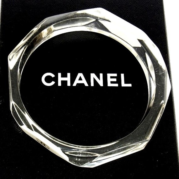 Authentic CHANEL Clear Lucite Bangle Bracelet by LadyDangerVintage