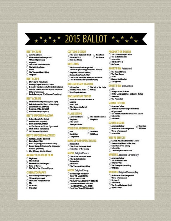 2017 Printable Oscar Ballot