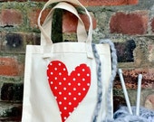 Items similar to RED POLKA HEART Knitting Crochet Project Tote Shopping ...