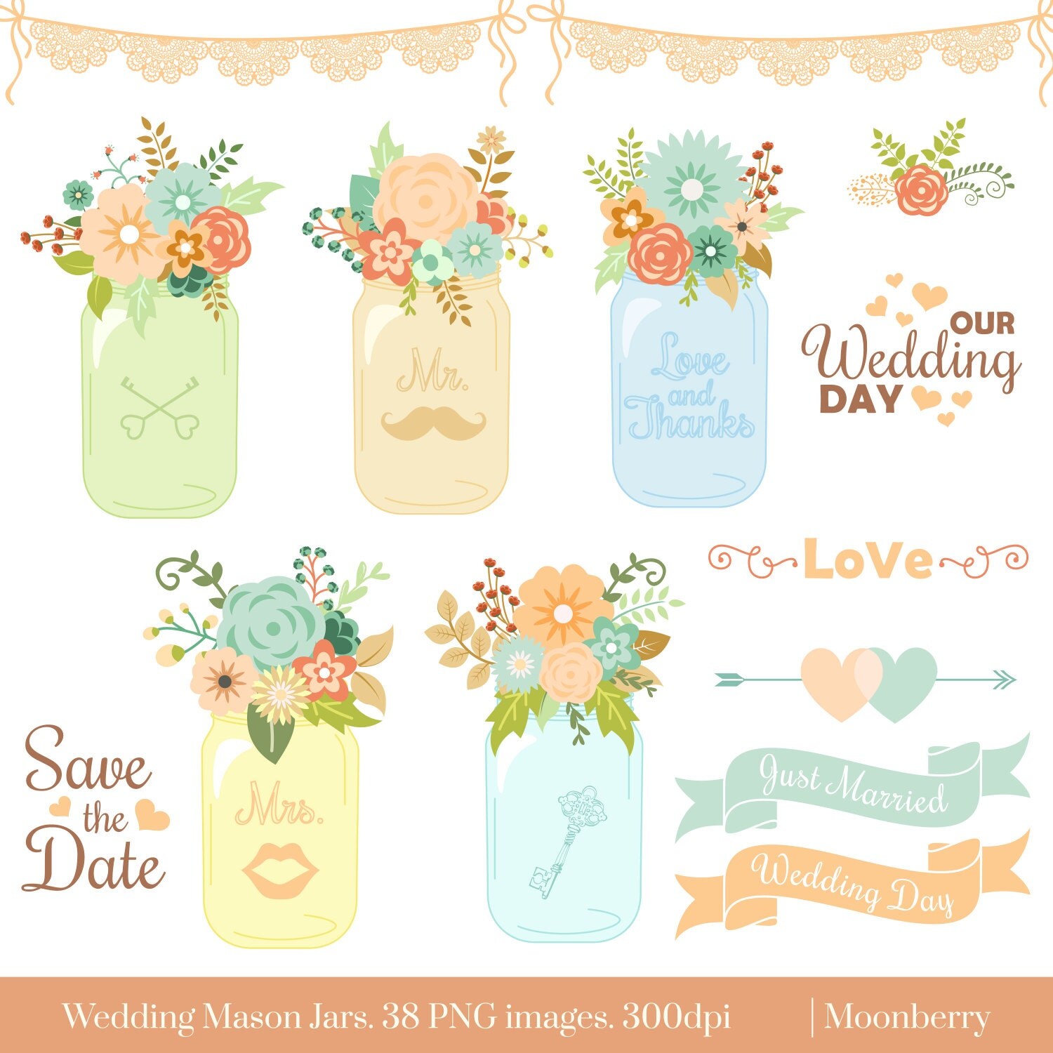 Mason Jar Clipart WEDDING MASON JAR Clip art mason
