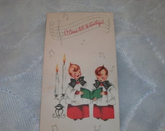 Early 1960s Christmas card, Choir boys O, Come All Ye Faithful, used, in good shape