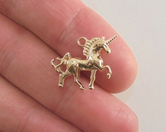 4 pc. Unicorn charm, 22x14x3mm, bright gold finish