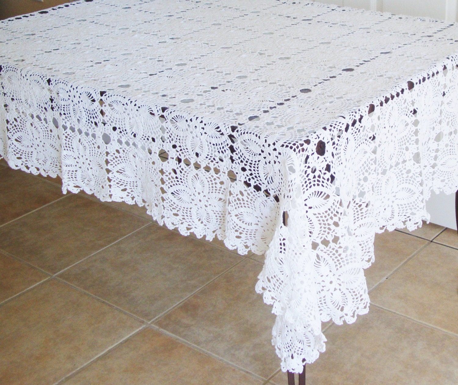 White Crochet Tablecloth Square / Rectangle by RamblinRanch