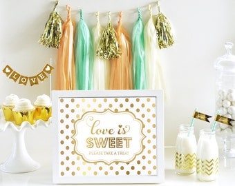 Love is Sweet Bridal Shower Wedding Candy Buffet Decorations Gold Love is Sweet Take A Treat Sign Sweet Table Decor SIGN ONLY (EB3058FW)