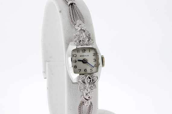 14K White Gold Benrus Ladies Diamond Wrist Watch