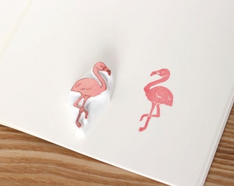 Flamingo rubber stamp. Hand carved stamp. Handmade stamp. Unmounted stamp. Cute stamp for gift wrap, scrap booking.