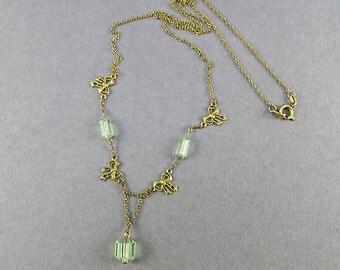 Vintage Glass Beads Necklace with Faceted Green Glass Jewelry Antiques Collectibles