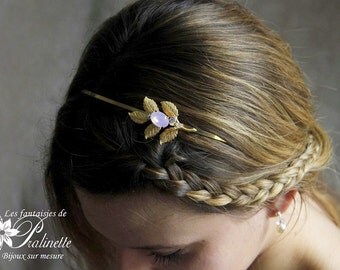Serre-tête headband mariage feuilles dorées et cristal, accessoires coiffures, bijoux - Bridal headband gold leafs and Swarovski Elements