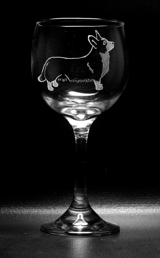 Cardigan Welsh Corgi Wine Glasses. Set of two.