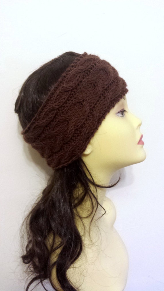 Brown Hand Knitted Headband, Hair Accessories brown knitted headband, cable knit brown hairband, women knitted headband, winter accessory