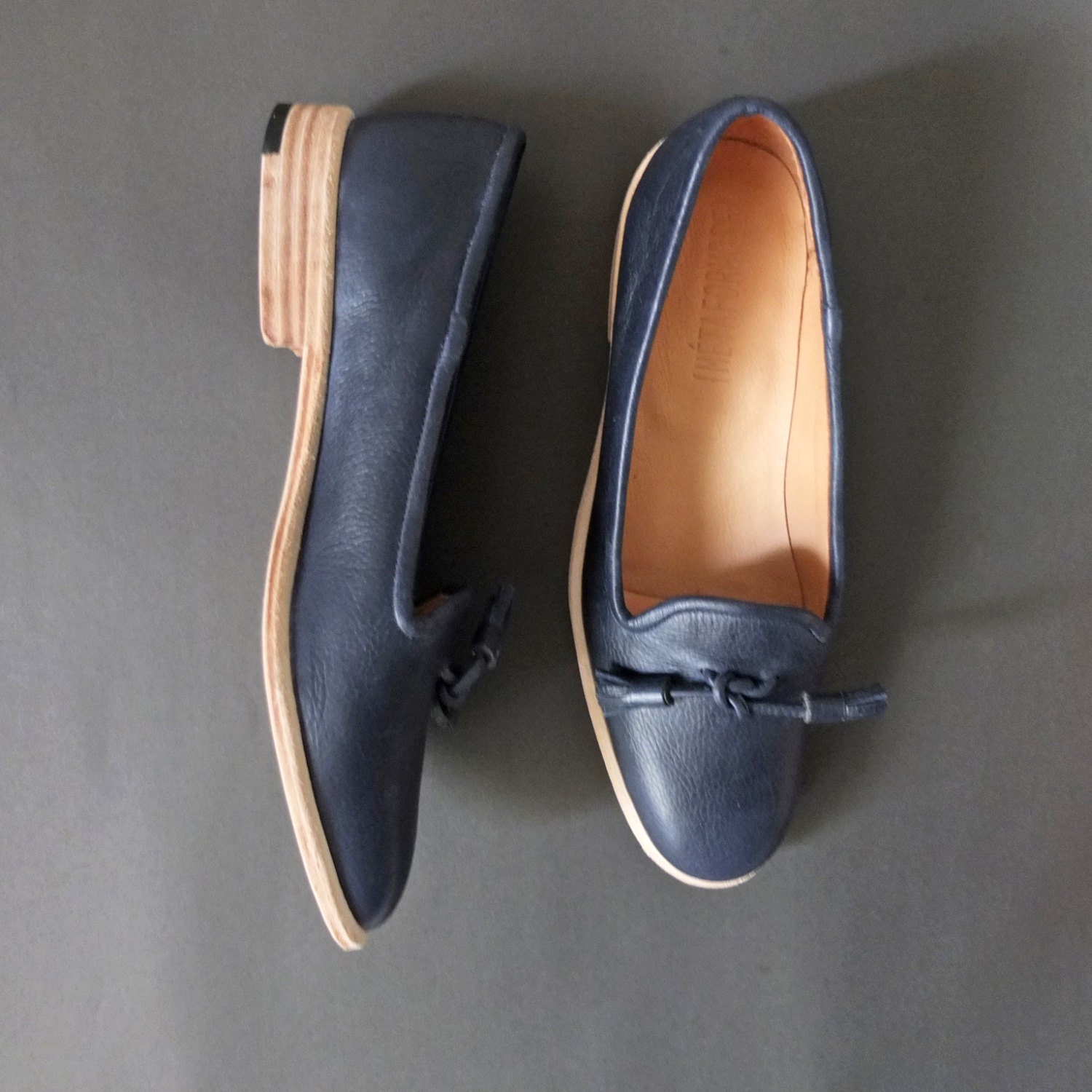 Handmade-to-order: leather loafers with tassle pompoms