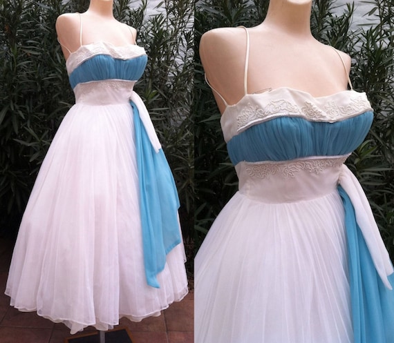 Vintage 50s Couture Nylon Sequin Shelf Bust Full Circle Skirt