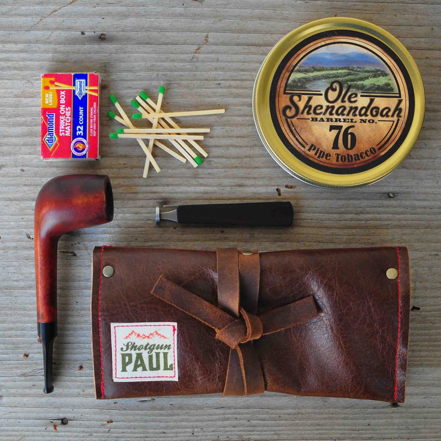 Brown Pipe Pouch with Tobacco Pocket Leather