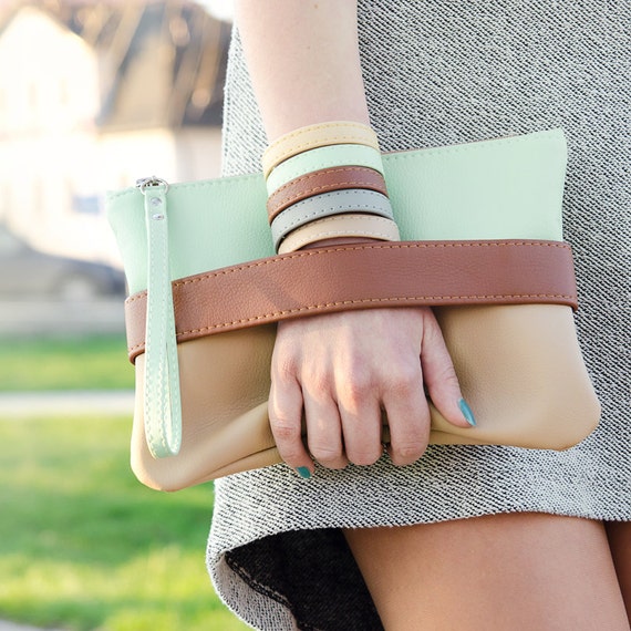 Clutch bag CarryMe mint purse vegan leather boho by GoodMoodMoon