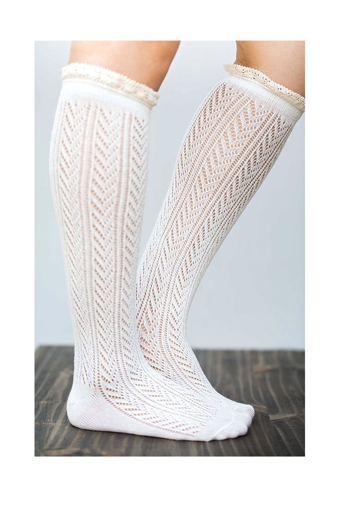 Knee High Lace Socks White Boot Socks By Lovoda On Etsy 3098